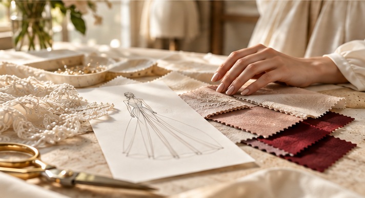 Couture fabrics in the atelier