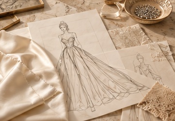 A hand-drawn couture sketch